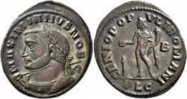Galerius, as Caesar, 293-305. Follis (Silvered bronze, 29 mm, 10.92 g, 12 h), Lugdunum, circa 301-303. MAXIMIANVS NOB C Laureate and cuirassed bust of...