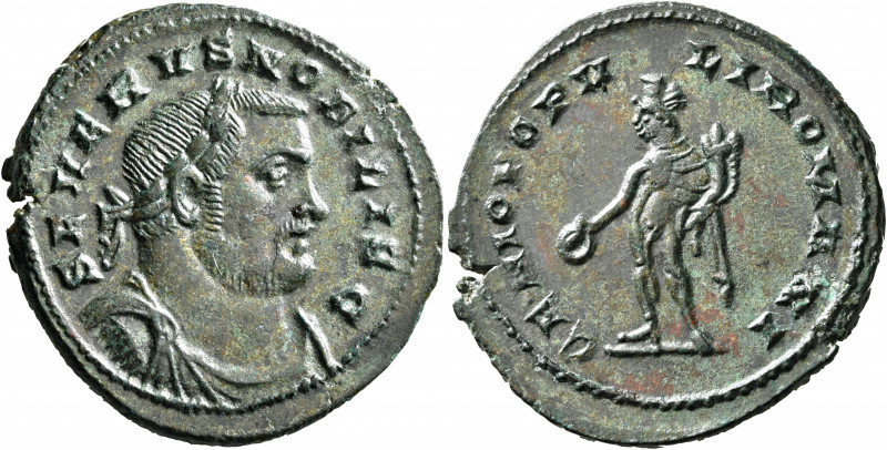 Severus II, as Caesar, 305-306. Follis (Bronze, 29 mm, 9.45 g, 6 h), Londinium. ...
