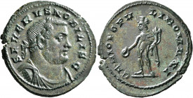 Severus II, as Caesar, 305-306. Follis (Bronze, 29 mm, 9.45 g, 6 h), Londinium. SEVERVS NOBILIS C Laureate, draped and cuirassed bust of Severus II to...