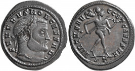 Severus II, as Caesar, 305-306. Follis (Bronze, 29 mm, 11.93 g, 6 h), Ticinum, 306. SEVERVS NOB CAESAR Laureate head of Severus II to right. Rev. VIRT...