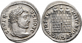 Severus II, as Caesar, 305-306. Argenteus (Silver, 20 mm, 3.23 g, 6 h), Serdica. SEVER-VS NOB C Laureate head of Severus II to right. Rev. VIRTVS MILI...