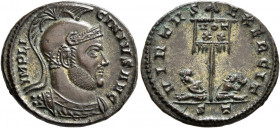 Licinius I, 308-324. Follis (Silvered bronze, 19 mm, 3.20 g, 12 h), Ticinum, 319-320. IMP LICINIVS AVG Helmeted and cuirassed bust of Licinius I to ri...