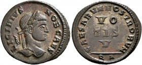 Licinius II, Caesar, 317-324. Follis (Silvered bronze, 20 mm, 3.00 g, 6 h), Arelate, 320. LICINIVS NOB CAES Laureate head of Licinius II to right. Rev...