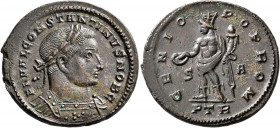 Constantine I, as Caesar, 306-309. Follis (Bronze, 28 mm, 8.58 g, 5 h), Treveri, 307. FL VAL CONSTANTINVS NOB C Laureate and cuirassed bust of Constan...