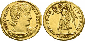 Constantine I, 307/310-337. Solidus (Gold, 20 mm, 4.41 g, 6 h), Constantinopolis, late 335-336. CONSTANTI-NVS MAX AVG Rosette-diademed, draped and cui...