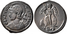 Commemorative Series, 330-354. Follis (Silvered bronze, 18 mm, 2.55 g, 5 h), Treveri, struck under Constantine I, 332-333. CONSTAN-TINOPOLIS Helmeted,...