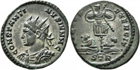 Constantine II, as Caesar, 316-337. Follis (Silvered bronze, 19 mm, 3.07 g, 1 h), Treveri, 320. CONSTANT-INVS IVN N C Radiate, draped and cuirassed bu...