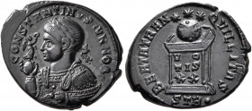 Constantine II, as Caesar, 316-337. Follis (Bronze, 20 mm, 3.29 g, 5 h), Treveri, 322. CONSTANTINVS IVN NOB C Laureate and cuirassed bust of Constanti...