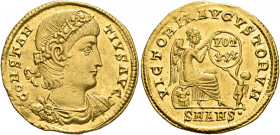 Constantius II, 337-361. Solidus (Gold, 22 mm, 4.52 g, 5 h), Antiochia, 337-347. CONSTAN-TIVS AVG Rosette-diademed, draped and cuirassed bust of Const...