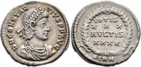 Constantius II, 337-361. Siliqua (Silver, 20 mm, 2.07 g, 12 h), Sirmium, 351-355. D N CONSTAN-TIVS P F AVG Pearl-diademed, draped and cuirassed bust o...