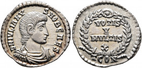 Julian II, as Caesar, 355-360. Siliqua (Silver, 18 mm, 1.92 g, 5 h), Arelate, 358-360. D N IVLIANV-S NOB CAES Bare-headed, draped and cuirassed bust o...