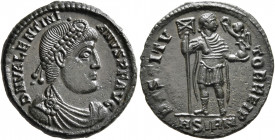 Valentinian I, 364-375. Follis (Bronze, 19 mm, 2.80 g, 1 h), Sirmium, July-August 364. D N VALENTINI-ANVS P F AVG Pearl-diademed, draped and cuirassed...