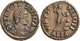 Theodosius I, 379-395. Maiorina (Bronze, 23 mm, 5.28 g, 10 h), Alexandria, 383-388. D N THEODO-SIVS P F AVG Pearl-diademed, draped and cuirassed bust ...