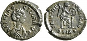 Aelia Flaccilla, Augusta, 379-386/8. Nummus (Bronze, 13 mm, 1.19 g, 12 h), Siscia, 383-384. AEL FLAC-CILLA AVG Diademed and draped bust of Aelia Flacc...
