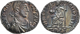 Arcadius, 383-408. Siliqua (Silver, 17 mm, 1.43 g, 12 h), Treveri, 392-395. D N ARCADI-VS P F AVG Pearl-diademed, draped and cuirassed bust of Arcadiu...