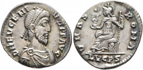 Eugenius, 392-394. Siliqua (Silver, 18 mm, 1.83 g, 7 h), Lugdunum. D N EVGENI-VS P F AVG Pearl-diademed, draped and cuirassed bust of Eugenius to righ...