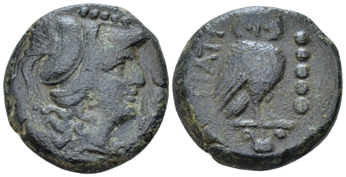 Apulia, Teate Quincunx circa 225-200, Æ 26.00 mm., 16.82 g.
 Head of Athena r.,...