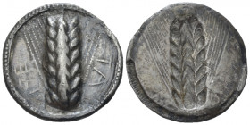 Lucania, Metapontum Nomos circa 540-510, AR 27.00 mm., 7.89 g.
 Ear of barley. Rev. Same type, incuse. SNG ANS 203. Noe-Johnston 97. Historia Numorum...