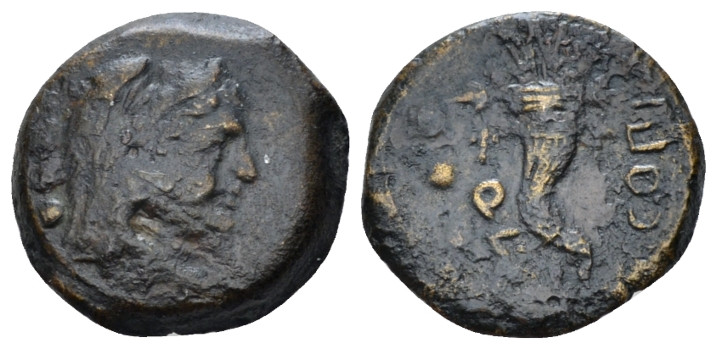 Lucania, Thurium as Copiae Quadrans circa 193-150, AV 14.00 mm., 2.46 g.
 Head ...