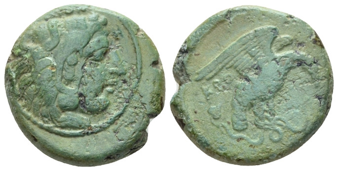 Bruttium, Croton Bronze circa 350-300, Æ 19.00 mm., 6.77 g.
Head of Heracles r....