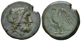 Bruttium, The Brettii Unit circa 208-203, Æ 23.00 mm., 8.05 g.
Laureate head of Zeus r. Rev. Eagle standing l. on thunderbolt, with wings spread; thu...