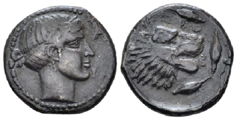 Sicily, Leontini Drachm circa 430-425, AR 18.00 mm., 3.87 g.
Laureate head of A...