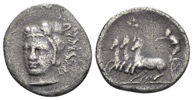 Sicily, Selinus Hemidrachm circa 400, AR 15.00 mm., 1.72 g.
 Head of Heracles f...