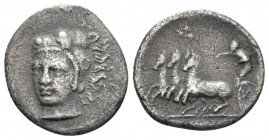 Sicily, Selinus Hemidrachm circa 400, AR 15.00 mm., 1.72 g.
 Head of Heracles facing three-quarters l., wearing lion’s skin. Rev. Fast quadriga drive...