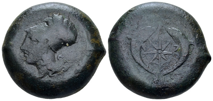 Sicily, Syracuse Drachm circa 375-345, Æ 29.00 mm., 32.50 g.
Head of Athena l.,...