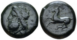 Sicily, Syracuse Dilitron circa 344-337, Æ 26.00 mm., 20.22 g.
 Head of Zeus Eleutherios bearded and laureate l. Rev. Horse prancing l. SNG ANS 536. ...