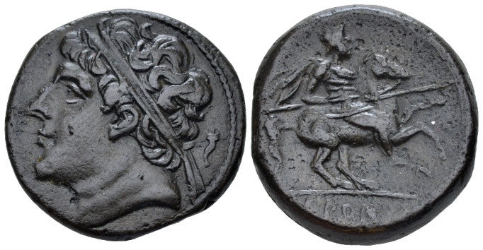 Sicily, Syracuse Bronze circa 230-215, Æ 26.00 mm., 18.06 g.
Diademed head l.; ...