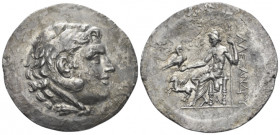 Kingdom of Macedon, Alexander III, 336 – 323 and posthmous issues Alabanda tetradrachm circa 188-173, AR 34.00 mm., 15.71 g.
Head of Herakles r., wea...