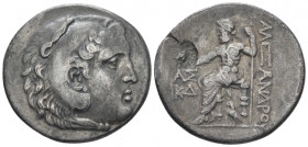 Kingdom of Macedon, Alexander III, 336 – 323 and posthmous issues Aspendos Tetradrachm circa 198-189, AR 30.00 mm., 16.39 g.
Head of Herakles r., wea...