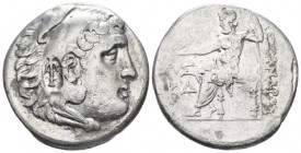 Kingdom of Macedon, Alexander III, 336 – 323 and posthmous issues Aspendos Tetradrachm circa 198-189, AR 29.00 mm., 15.73 g.
Head of Herakles r., wea...