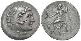 Kingdom of Macedon, Alexander III, 336 – 323 and posthmous issues Myrina Tetradrachm circa 188-170, AR 36.00 mm., 15.84 g.
Head of Heracles r., weari...