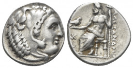 Kingdom of Macedon, Alexander III, 336-323. Sardes Drachm circa 323-322, AR 18.50 mm., 4.21 g.
Head of Herakles r., wearing lion skin headdress. Rev....