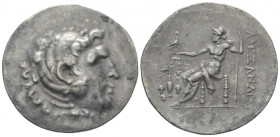 Kingdom of Macedon, Alexander III, 336 – 323 and posthmous issues Temnos Tetradrachm circa 188-170, AR 34.00 mm., 16.26 g.
Head of Herakles r., weari...