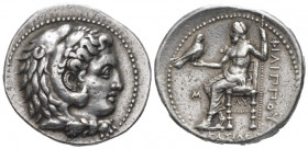 Kingdom of Macedon, Philip III, 323-317 Babylon Tetradrachm circa 323-317, AR 29.00 mm., 17.21 g.
Head of Heracles r., wearing lion's skin headdress....