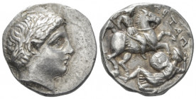Kingdom of Paeonia, Patraus, 333-315 Damastaion (?) Tetradrachn circa 333-315, AR 22.00 mm., 12.75 g.
 Laureate head of Apollo r. Rev. Paeonian horse...