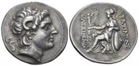 Kingdom of Thrace, Lysimachus, 323-281 Lysimacheia Tetradrachm circa 297-281, AR 32.00 mm., 16.95 g.
Diademed head of the deified Alexander r., with ...