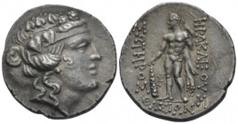 Island of Thrace, Thasos Tetradrachm circa 180-100, AR 32.00 mm., 16.75 g.
Ivy-wreathed head of young Dionysus r. Rev. Heracles standing l., holding ...
