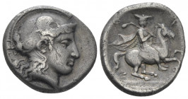 Thessaly, Pharsalus Drachm signed by the artist TH circa 420-350, AR 19.00 mm., 5.78 g.
Head of Athena r., wearing crested Thessalian helmet; TH, beh...