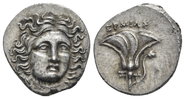 Islands off Caria, Struck by Rhodian mercenaries in Macedonia or Thessaly Drachm...