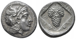 Cilicia, Soloi Stater circa 410-375, AR 23.00 mm., 10.12 g.
Head of Athena r., wearing crested Attic helmet decorated with griffin. Rev. Grape bunch ...