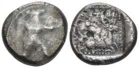 Cyprus, Citium Stater circa 449-425, AR , 
Heracles in fighting stance r., wearing lion skin upon his back and tied around neck, holding club and bow...