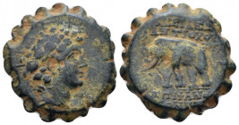The Seleucid Kings, Antiochus VI, 144-142 Antiochia Bronze circa 143-142, Æ 22.00 mm., 8.92 g.
Radiate and diademed head r. Rev. Elephant walking l.,...
