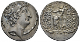 The Seleucid Kings, Antiochus VIII, 121-96 Antiochia Tetradrachm 109-96, AR 29.00 mm., 16.48 g.
Diademed head r. within fillet border. Rev. Zeus Nike...