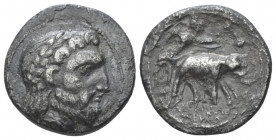 The Seleucid Kings, Seleucus I, 312-281 Drachm circa 285-281, AR 16.00 mm., 3.16 g.
Laureate head of Zeus r. Rev. Athena driving slow biga of elephan...