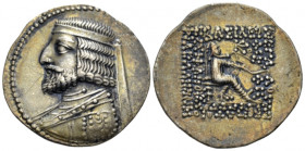 Parthia, Arsaces XVI, 78-61 Seleucia Tetradrachm circa 78-61, AR 30.00 mm., 15.78 g.
Diademed bust l. Rev. Archer (Arsaces I) seated r. on throne, ho...