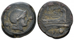 Uncia circa 214-212, Æ 18.40 mm., 6.81 g.
Head of Roma r., wearing Attic helmet; behind, pellet. Rev. ROMA Prow r.; below, L and pellet. Sydenham 129...